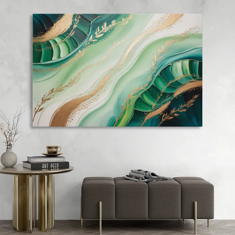 Enchanting Forest Green Abstract Living Room - Canvas Wall Art