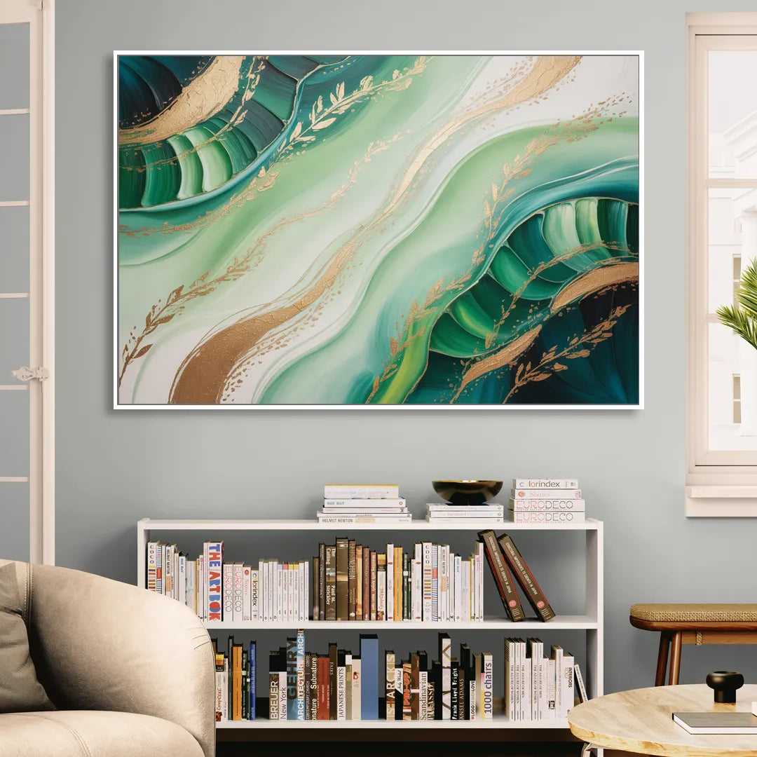 Enchanting Forest Green Abstract Living Room - White Canvas Wall Art