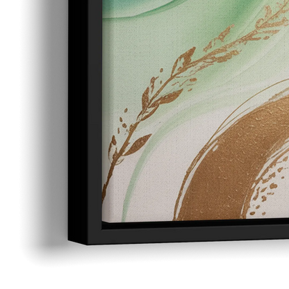 Enchanting Forest Green Abstract - Close-Up Black Frame Canvas