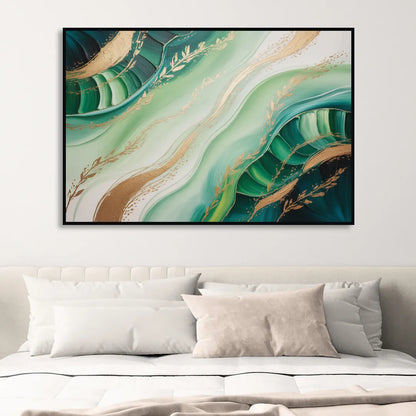 Enchanting Forest Green Abstract Living Room - Black Canvas Wall Art