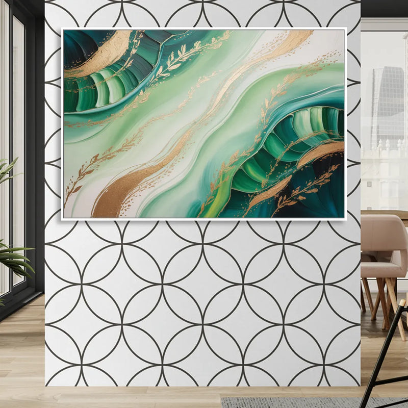 Enchanting Forest Green Abstract Sitting Room - White Canvas Wall Art