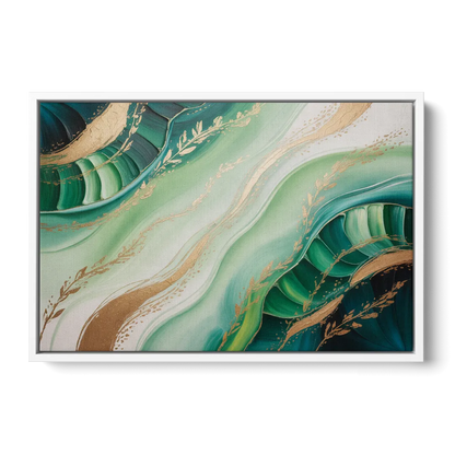 Enchanting Forest Green Abstract - White Frame Canvas