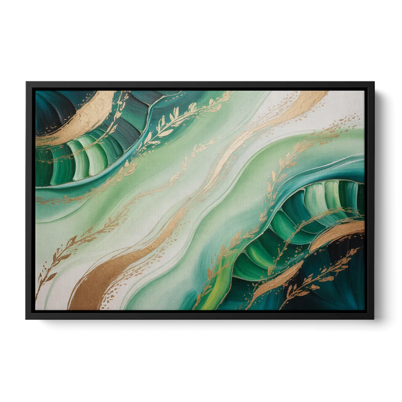 Enchanting Forest Green Abstract Front - Black Canvas Wall Art