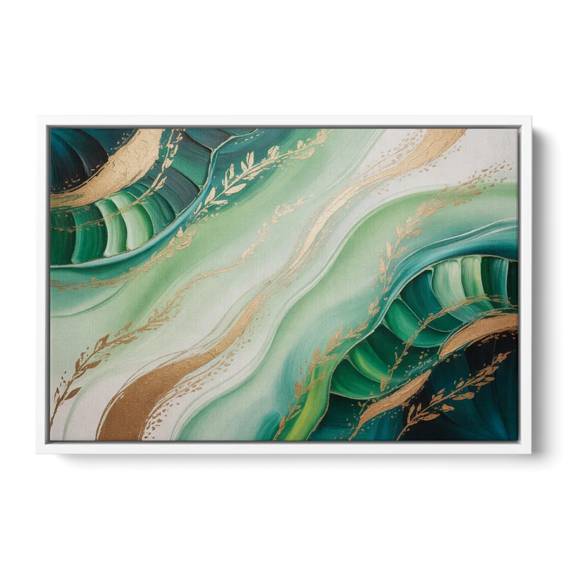 Enchanting Forest Green Abstract Front - White Canvas Wall Art