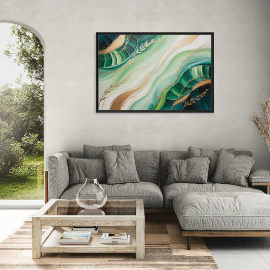 Enchanting Forest Green Abstract - Living Room Black Frame Canvas