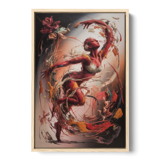 Energetic Harmony Red Abstract - Oak Framed Canvas Wall Art - Front