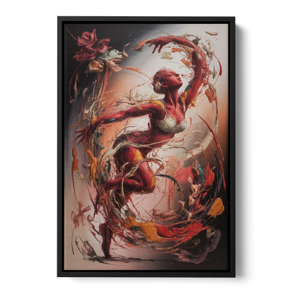 Energetic Harmony Red Abstract - Black Frame Canvas