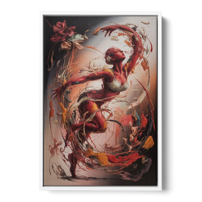 Energetic Harmony Red Abstract - White Frame Canvas
