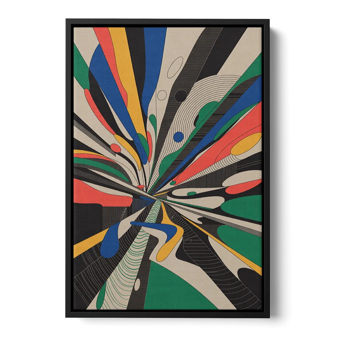 Energetic Layers of Colorful Abstract Front - Black Canvas Wall Art