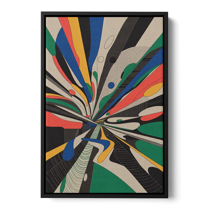 Energetic Layers of Colorful Abstract Front - Black Canvas Wall Art