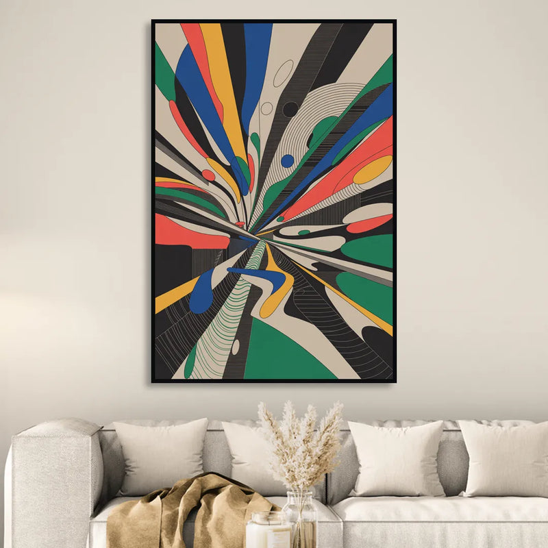 Energetic Layers of Colorful Abstract Living Room - Black Canvas Wall Art