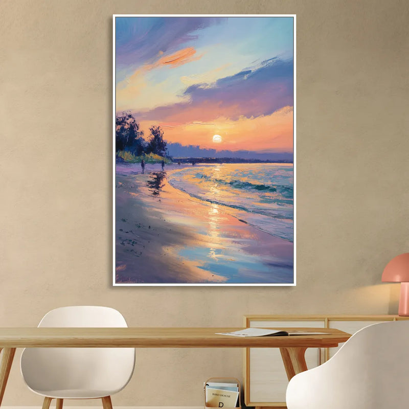 English Bay Sunset Sitting Room - White Canvas Wall Art