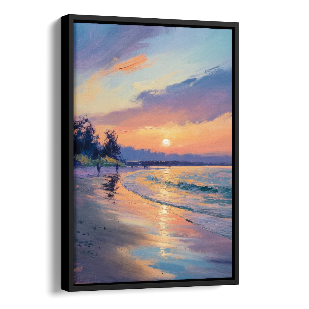 English Bay Sunset Side - Black Canvas Wall Art