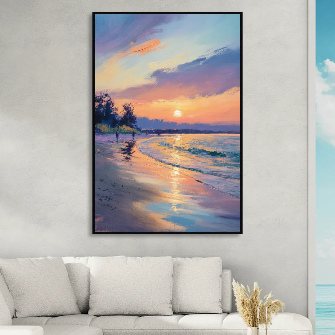 English Bay Sunset Sitting Room - Black Canvas Wall Art