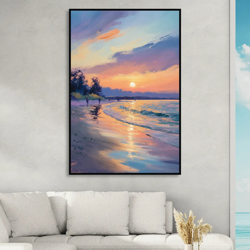 English Bay Sunset Sitting Room - Black Canvas Wall Art