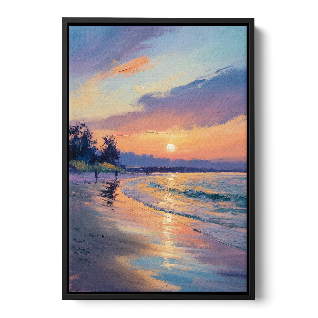 English Bay Sunset Front - Black Canvas Wall Art