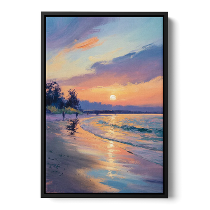 English Bay Sunset Front - Black Canvas Wall Art