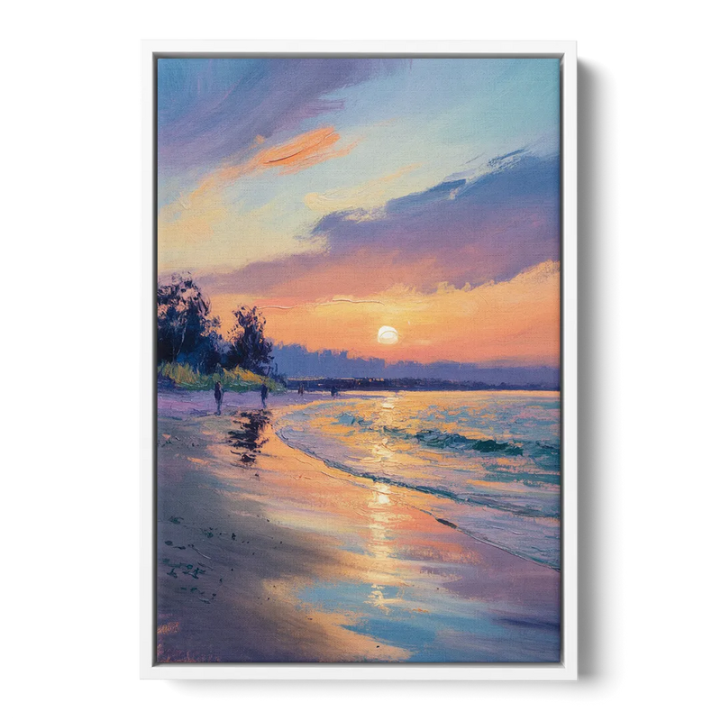English Bay Sunset Front - White Canvas Wall Art