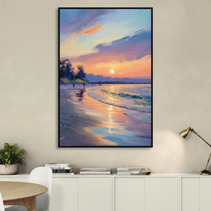 English Bay Sunset Living Room - Black Canvas Wall Art