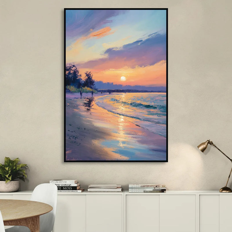 English Bay Sunset Living Room - Black Canvas Wall Art