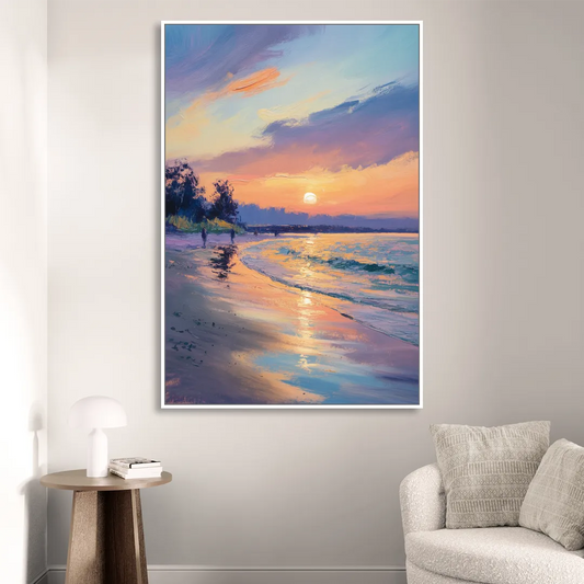 English Bay Sunset Living Room - White Canvas Wall Art