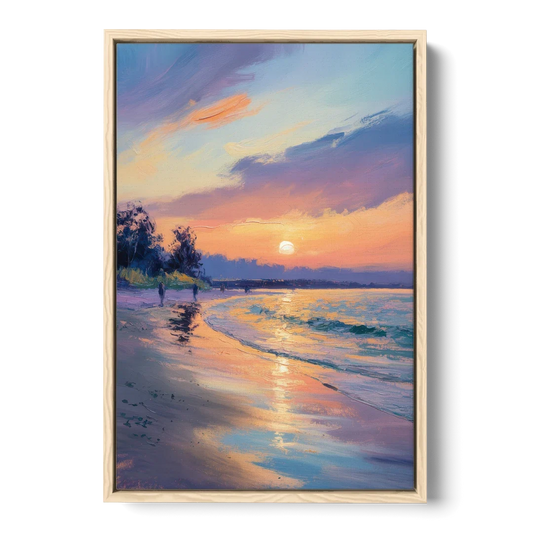 English Bay Sunset - Oak Framed Canvas Wall Art - Front