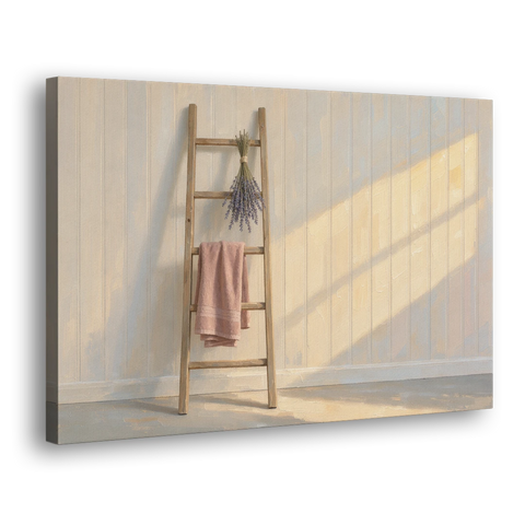 English Cottage Wall Art with Towel Ladder and Lavender - Canvas Wall Art - Side