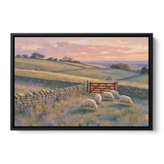English Countryside Wall Art of a Red Field Gate - Black Framed Canvas Wall Art - Front