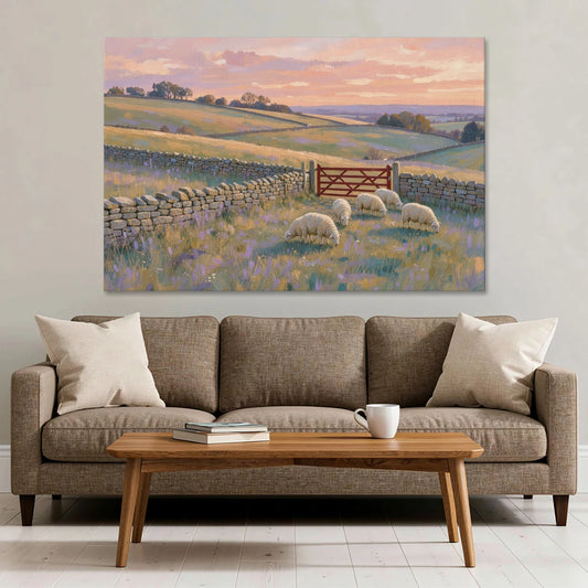 English Countryside Wall Art of a Red Field Gate - Canvas Wall Art - Sofa - 60x40