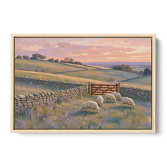 English Countryside Wall Art of a Red Field Gate - Oak Framed Canvas Wall Art - Front