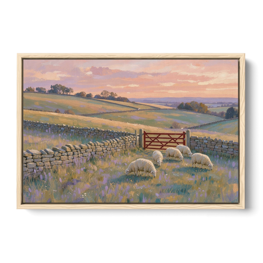 English Countryside Wall Art of a Red Field Gate - Oak Framed Canvas Wall Art - Front