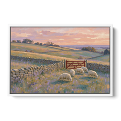 English Countryside Wall Art of a Red Field Gate - White Framed Canvas Wall Art - Front