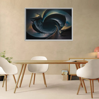 Enigmatic Swirl Dark Abstract - Living Room White Frame Canvas