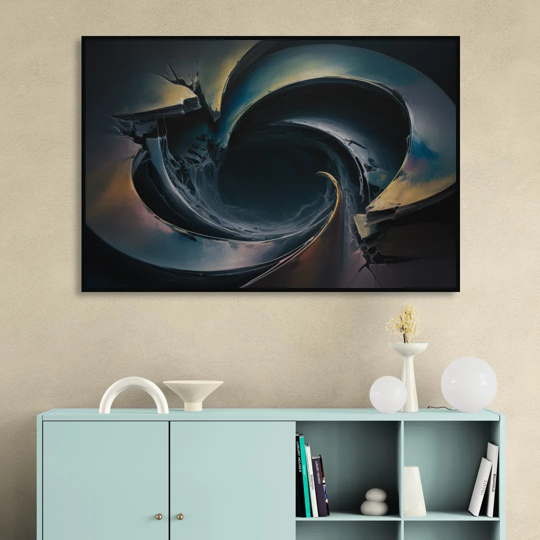 Enigmatic Swirl Dark Abstract Living Room - Black Canvas Wall Art