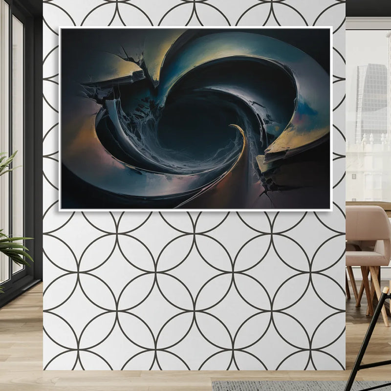 Enigmatic Swirl Dark Abstract Living Room - White Canvas Wall Art