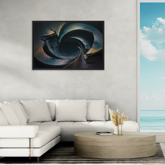 Enigmatic Swirl Dark Abstract - Living Room Black Frame Canvas