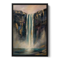 Entryway Wall Art with a Teal Waterfall - Black Framed Canvas Wall Art - Front