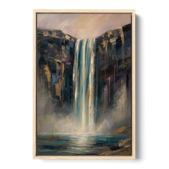 Entryway Wall Art with a Teal Waterfall - Oak Framed Canvas Wall Art - Front