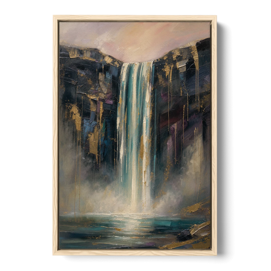 Entryway Wall Art with a Teal Waterfall - Oak Framed Canvas Wall Art - Front