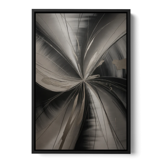 Entwined Elegance Black and Grey Abstract - Black Framed Canvas Wall Art - Front