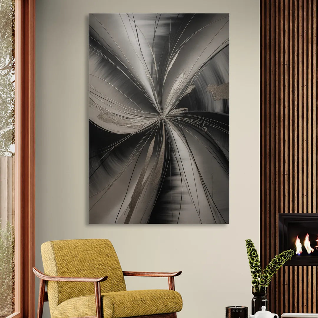 Entwined Elegance Black and Grey Abstract Sitting Room - Canvas Wall Art