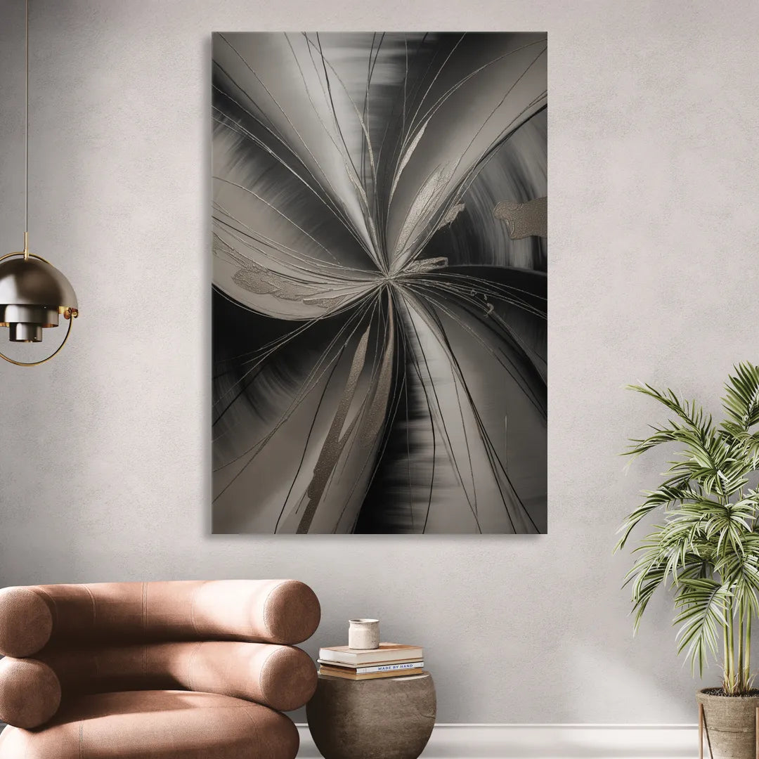 Entwined Elegance Black and Grey Abstract Living Room - Canvas Wall Art