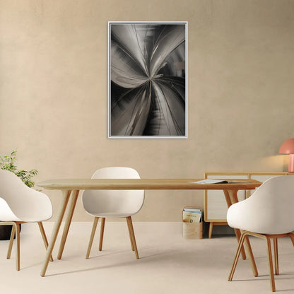 Entwined Elegance Black and Grey Abstract - Living Room White Frame Canvas