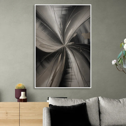 Entwined Elegance Black and Grey Abstract Living Room - White Canvas Wall Art