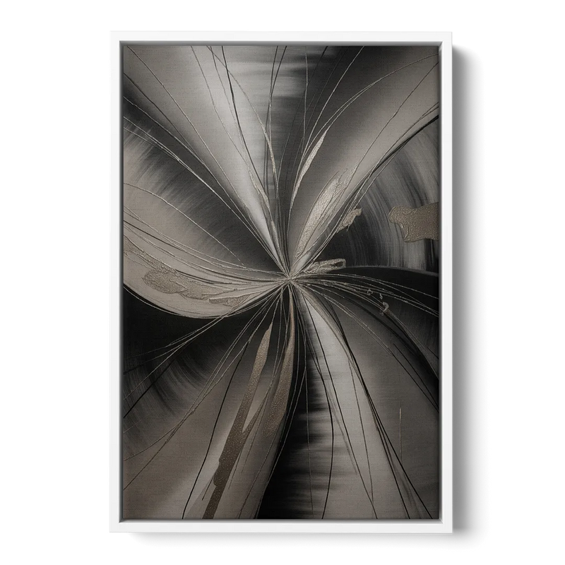 Entwined Elegance Black and Grey Abstract Front - White Canvas Wall Art
