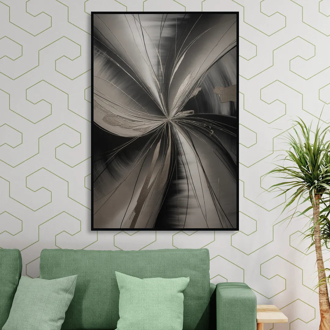 Entwined Elegance Black and Grey Abstract Living Room - Black Canvas Wall Art