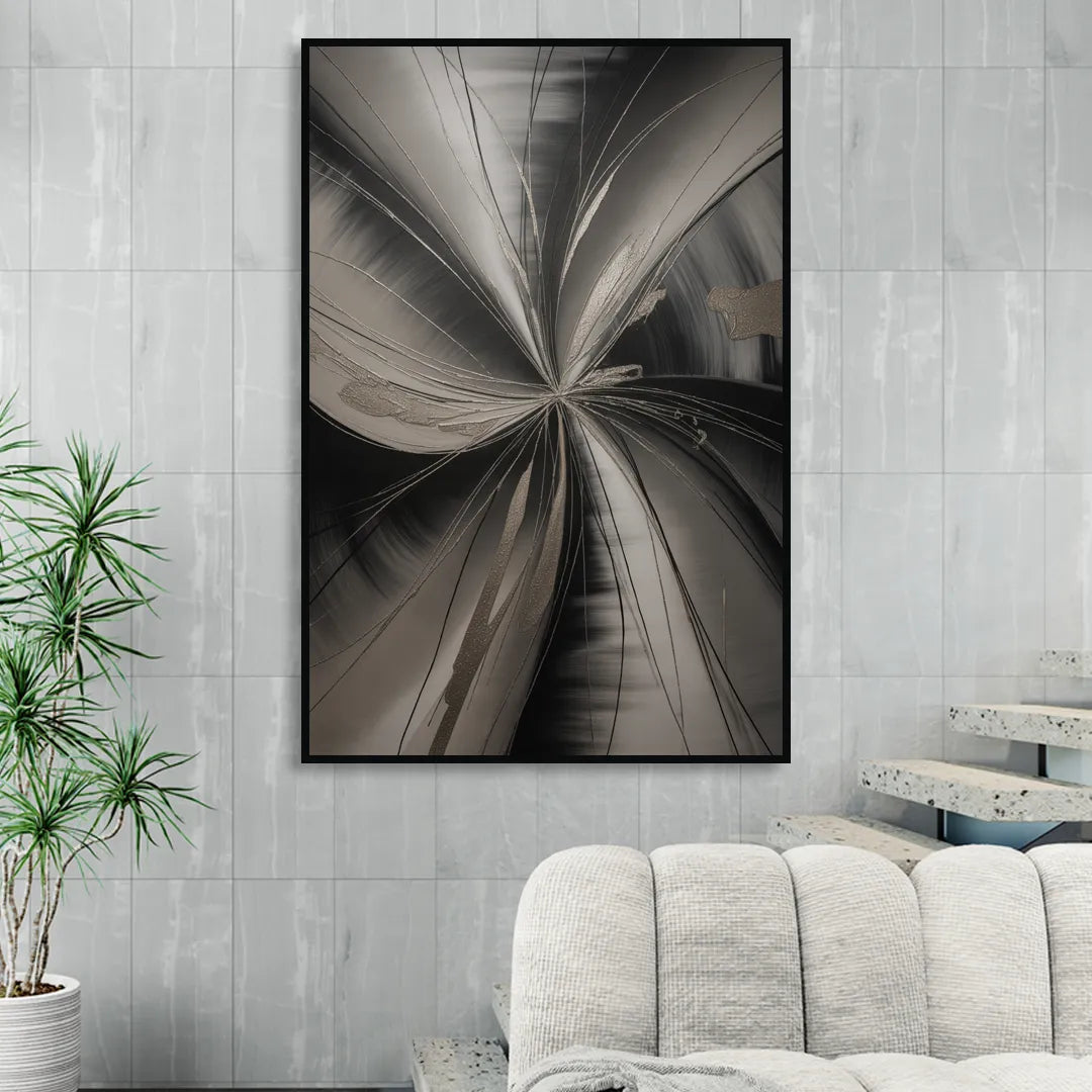 Entwined Elegance Black and Grey Abstract Sitting Room - Black Canvas Wall Art
