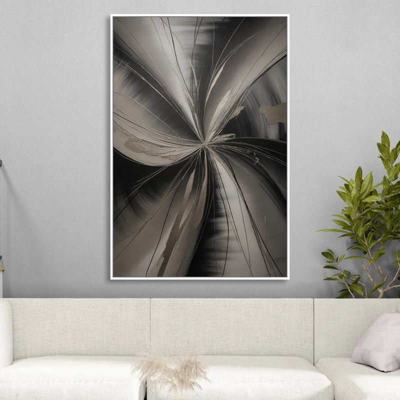 Entwined Elegance Black and Grey Abstract Sitting Room - White Canvas Wall Art