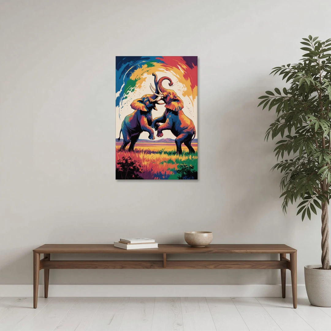Epic Elephant Battle - Canvas Wall Art - Coffee Table - 24x36