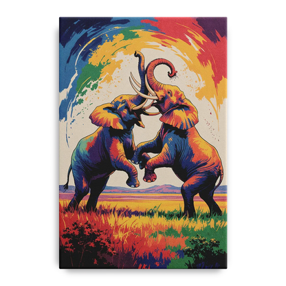 Epic Elephant Battle Front - Canvas Wall Art